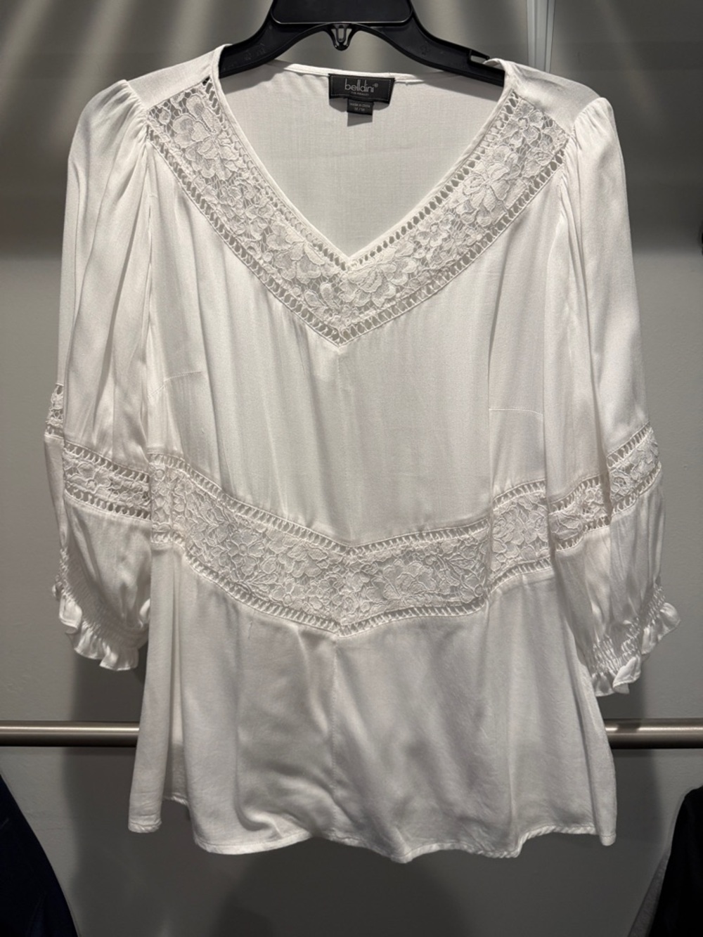 Belldini White Lace Trim V-Neck Blouse